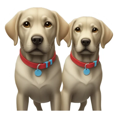black-coloured labrador on the left with red collar, black-coloured labrador on the right with light blue collar. sticker