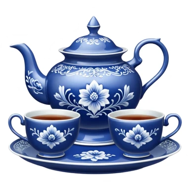 blue porcelain tea set  sticker