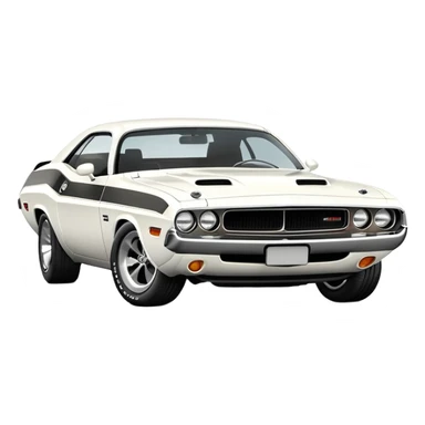 Accurate white 1971 Dodge Challenger, precise 30-degree three-quarter view, maintaining proper proportions and structure, detailed front grille and headlights, all-white exterior, iOS emoji style sticker