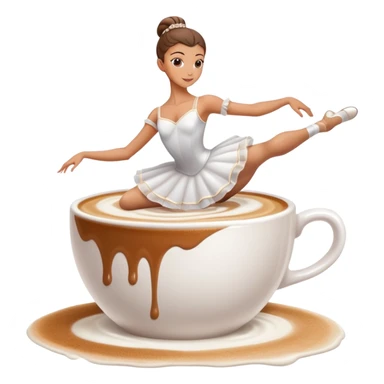 Ballerina dancer emerging from cappuccino foam, graceful pose, coffee cup sticker