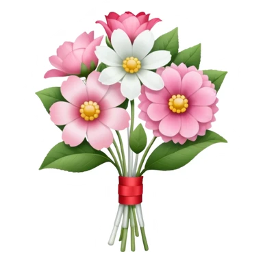One pink flower and one white flower in transparent bouquet with red band  sticker
