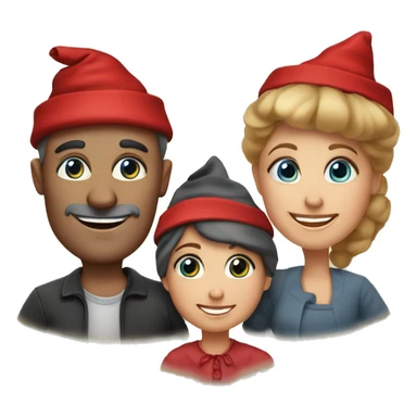 european family of 4 people (mom dad and 2 kids) celebrate new year in birthday hats sticker