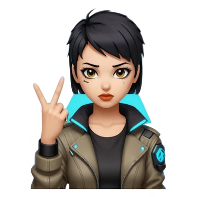 Woman with her tongue out in cyberpunk clothing and giving the middle finger. Looking naughty. sticker