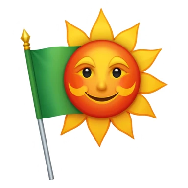 Flag with with 1 red, 1 white and 1 green horizontal flag and an orange/yellow pointed sun in the middle sticker