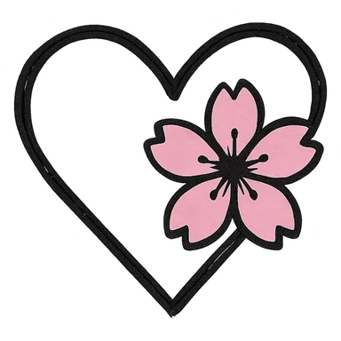 goth sakura heart, minimal geometric, black heart, single pink sakura, clean and modern sticker