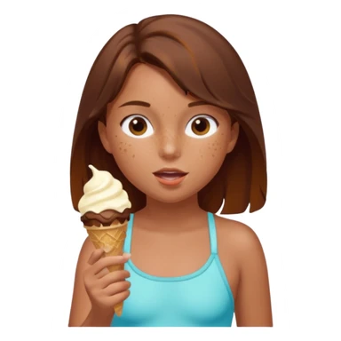 girl kid brunet haired swimsuit, eating ice cream, sun sticker