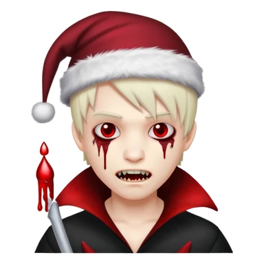grey skin emo vampire boy with Christmas hat and blood dripping from fangs  sticker