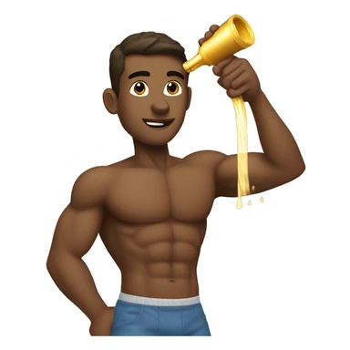 Shirtless gym bro spraying gold water from a fire hose sticker