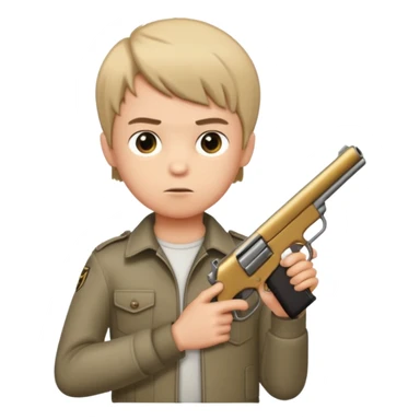 boy with an Edgar haircut holding a gun, facing forward sticker