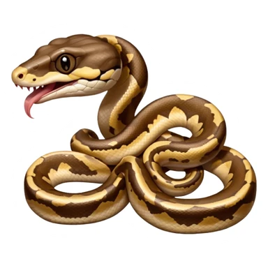 A close-up 3/4 view of the Ball Python with the front half raised slightly in an S-shape and its tongue flicking out. The head is angled curiously toward the viewer, showing both personality and motion. sticker
