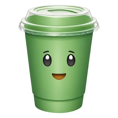 green paper small cup with transparent plastic lid on top sticker