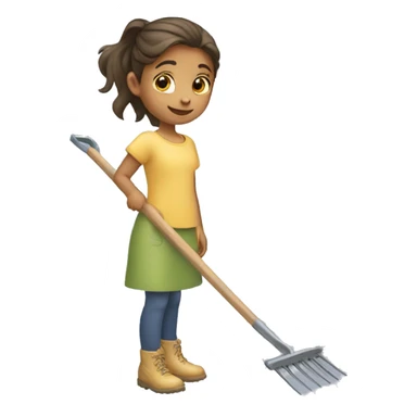Young girl pulling a garden rake sticker