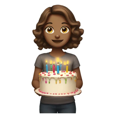 a brown hair girl holding a birthday cake and balloons sticker