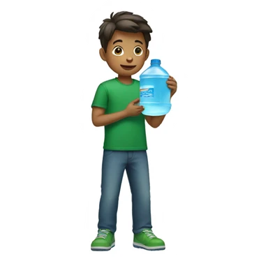  a boy wearing green clothes holding a gallon of water sticker