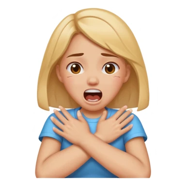 Girl with hands crossed choking herself screaming laughing crying sticker