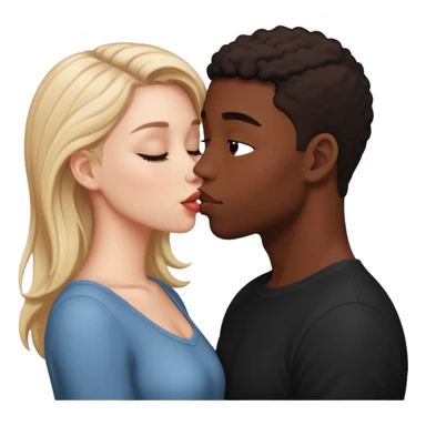 Please create a French kiss between a white girl and black boy sticker