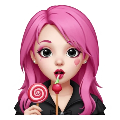 Cute Goth girl with long pink hair lick a lollipop  sticker