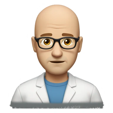 Bald white Man with brown hair, thick black glasses, frowning sticker