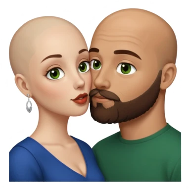 Man beard bald white dark green eyes, woman medium hair brown brown eyed latina kissing sticker