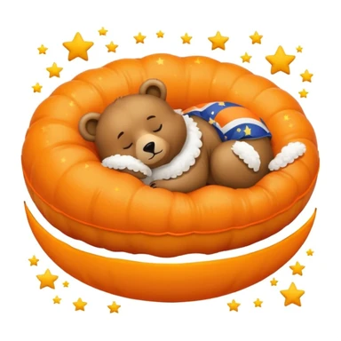 cute bear napping on a floating orange with space background and stars sticker