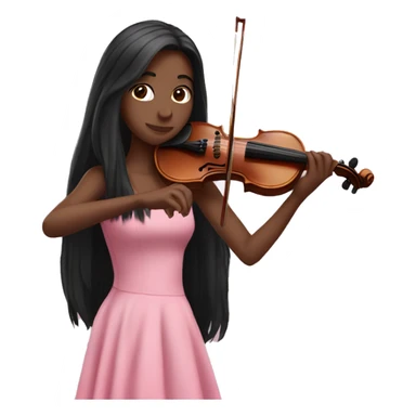 Super long black hair - white girl- playing violin- pink dress sticker