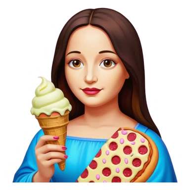 pop art neon Monalisa holding Melted spam meat ice cream pizza slice sticker