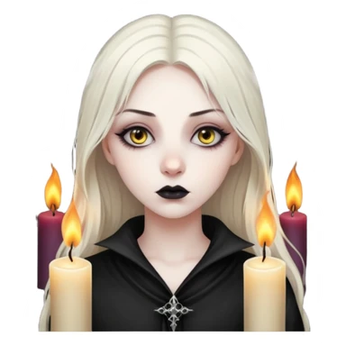 Pale woman with kohl-lined eyes staring through candle smoke, predatory calm, gothic fantasy mood sticker