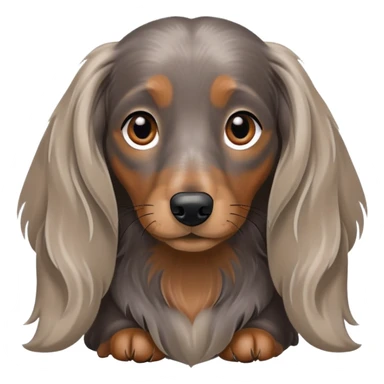 Style Realistic photo, Long haired dapple dachshund, tan, gray & black sticker