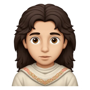 a boy with big brown eyes,big lips and nouse,fluffy dark brown hair that looks like an arab sticker