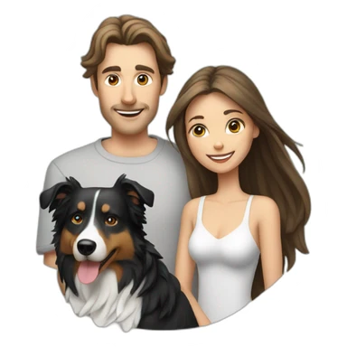 white family group of two consisting of man in hat and woman with long hair in ponytail and small border collie dog sticker