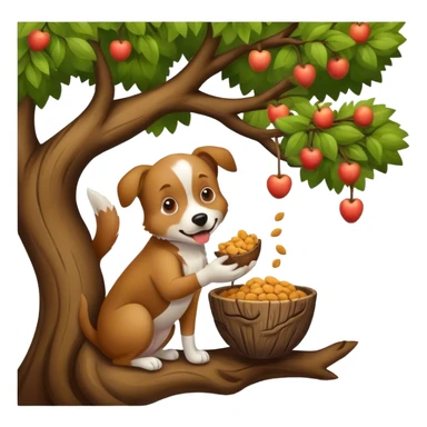a dog in a tree eat food sticker