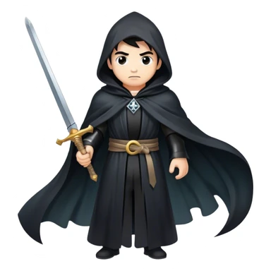 A mysterious swordsman in a black cloak, mist swirling around him sticker