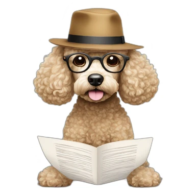 Poodle-reading-a-paper-and-wearing-glasses-and-hat sticker