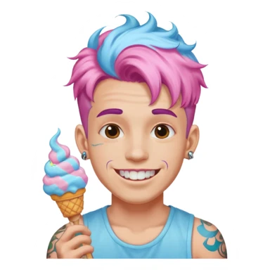 happy colorful cotton candy haired man with braces and tattoos and just face not holting anything sticker