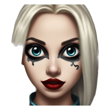 Rockstar Jasmine in Harley Quinn style, oil paint, mysterious eyes, intricate lips, masterpiece portrait, odd perspective, beautiful, desirable, logical sticker