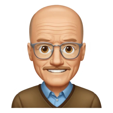 Walter White in iPhone emoji style, smiling and wearing his glasses sticker