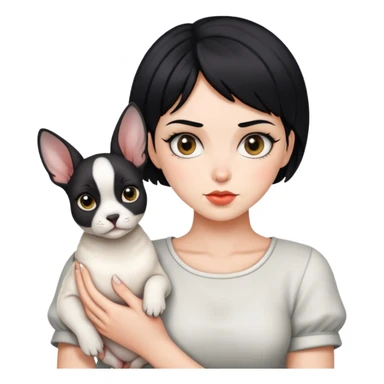 Short black hair handsome bad girl holding a white German rex sticker