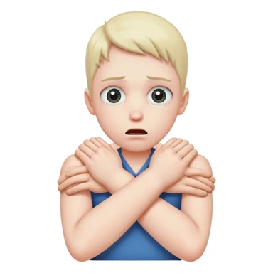 Person choking themselves with their arms crossed with x’s as their eyes sticker