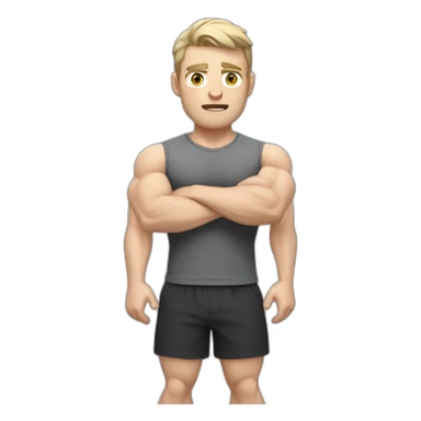 Confused Pale skinned Fit Man With the biceps and dark brown hair in black shirt, gray sports shorts and white Sneakers sticker