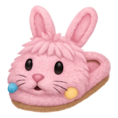 Make the light pink bunny slippers with a cute face look fuzzy in the style of emoji, with no background. sticker