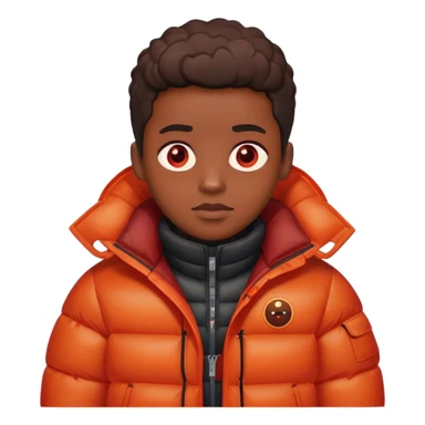 black person with puffer jacket with barbecue sauce and glowing red eyes sticker