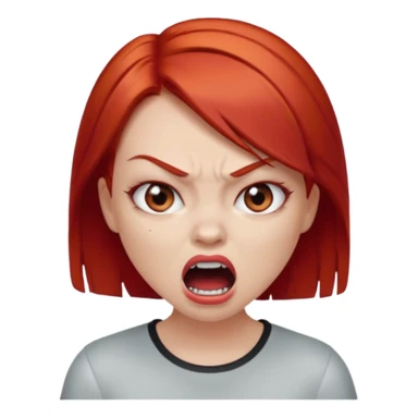 una chica con los labios y los ojos maquillados, de piel blanca con el pelo liso y corto y pelirrojo enojada gritando sticker