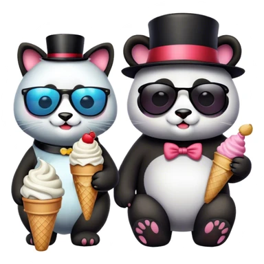 Shark with a top hat panda, eating ice cream cat with sunglasses sticker