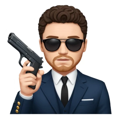 Richard Madden as his character in the Bodyguard TV series, with sunglasses on and a gun in his hand. sticker