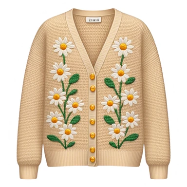 beige crocheted cardigan embroidered with small daisies sticker