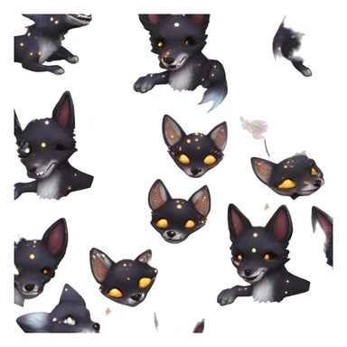 Black iridescent dog fox zombie skeleton gold mechanical nebula galaxy stars flowers fairy lights vintage sticker