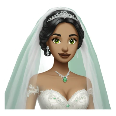 Hyper Realistic ornate ballgown long sleeve Wedding dress with diamanté on Russian bride with green eyes and long black hair with veil hyper realistic  sticker