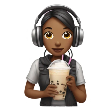 girl holding boba tea and wearing headphones sticker