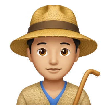 Asian man wearing a straw hat sticker