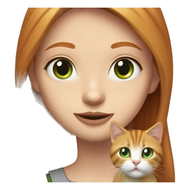 girl, pale, green eyed,with long straight strawberry blonde-ginger hair (mix of that two hair colours as one), with red , like blood, lips, holding a  grey tabby cat, with spot of white fur in shape of a collar and also green eyed,( one cat one girl,) sticker